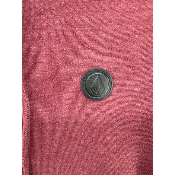 Volcom Mens Hoodie Sz L Maroon Heathered Logo Pocket Streetwear Worn-In Comfort - Picture 4 of 10